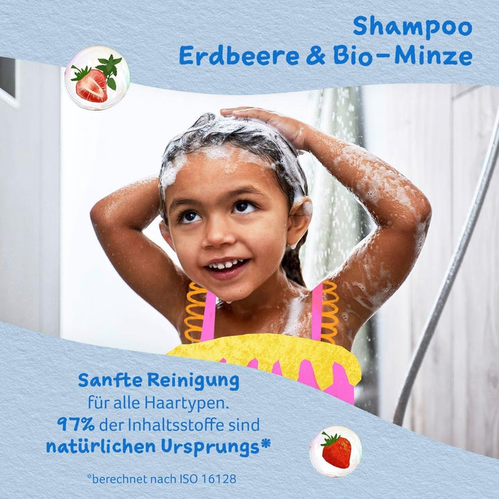 Șampon pentru copii Childs Farm 250 ml | Căpșuni și mentă organică | Toate tipurile de păr | Demontează și hrănește | Potrivit pentru pielea uscată, sensibilă și predispusă la neurodermatită Copii - Baie si Skincare Naty Shop