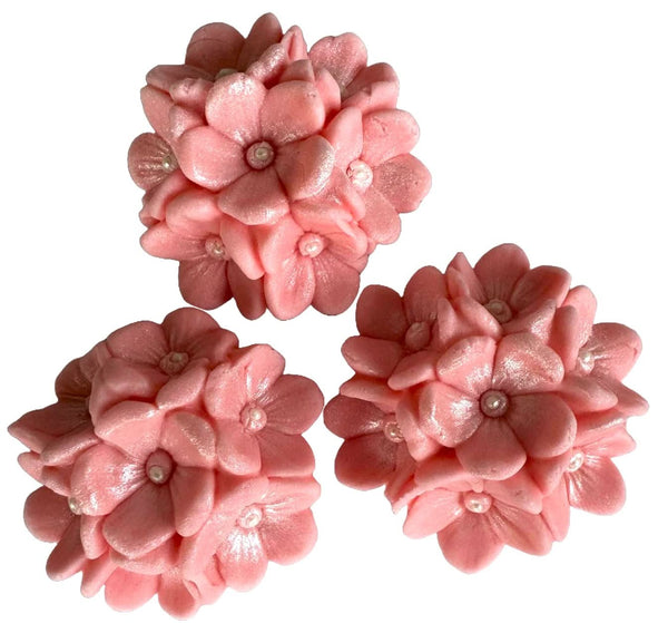Set 3 decoratiuni comestibile din zahar, Flori roz Decoratiuni din Pasta de Zahar Nati Shop