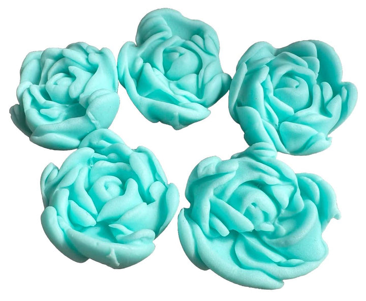 Set 5 decoratiuni comestibile din zahar, Trandafiri bleu Decoratiuni din Pasta de Zahar Nati Shop