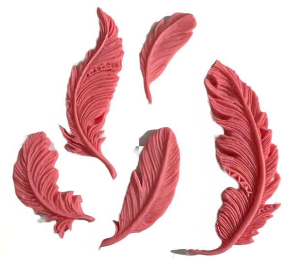 Set decoratiuni comestibile din zahar, Pene roz Decoratiuni din Pasta de Zahar Nati Shop